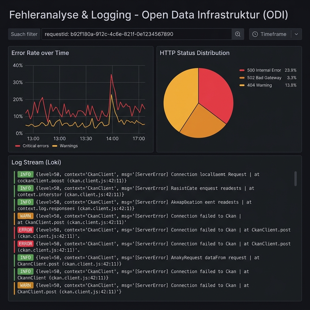 Gefiltertes Grafana Dashboard zur Fehleranalyse